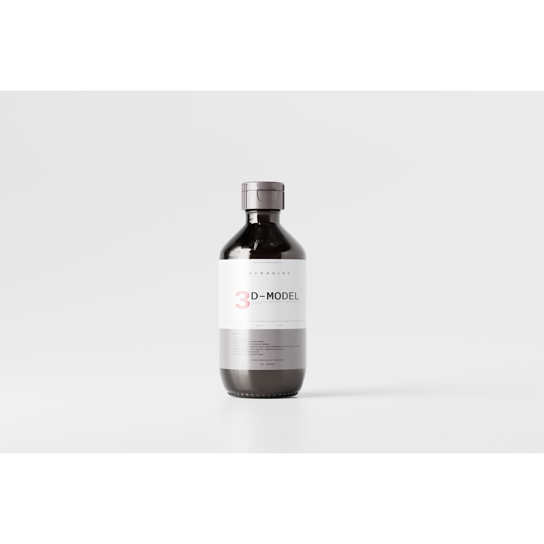Amber Bottle 3D Model – Low Poly Medical Container, FBX & OBJ - View 3