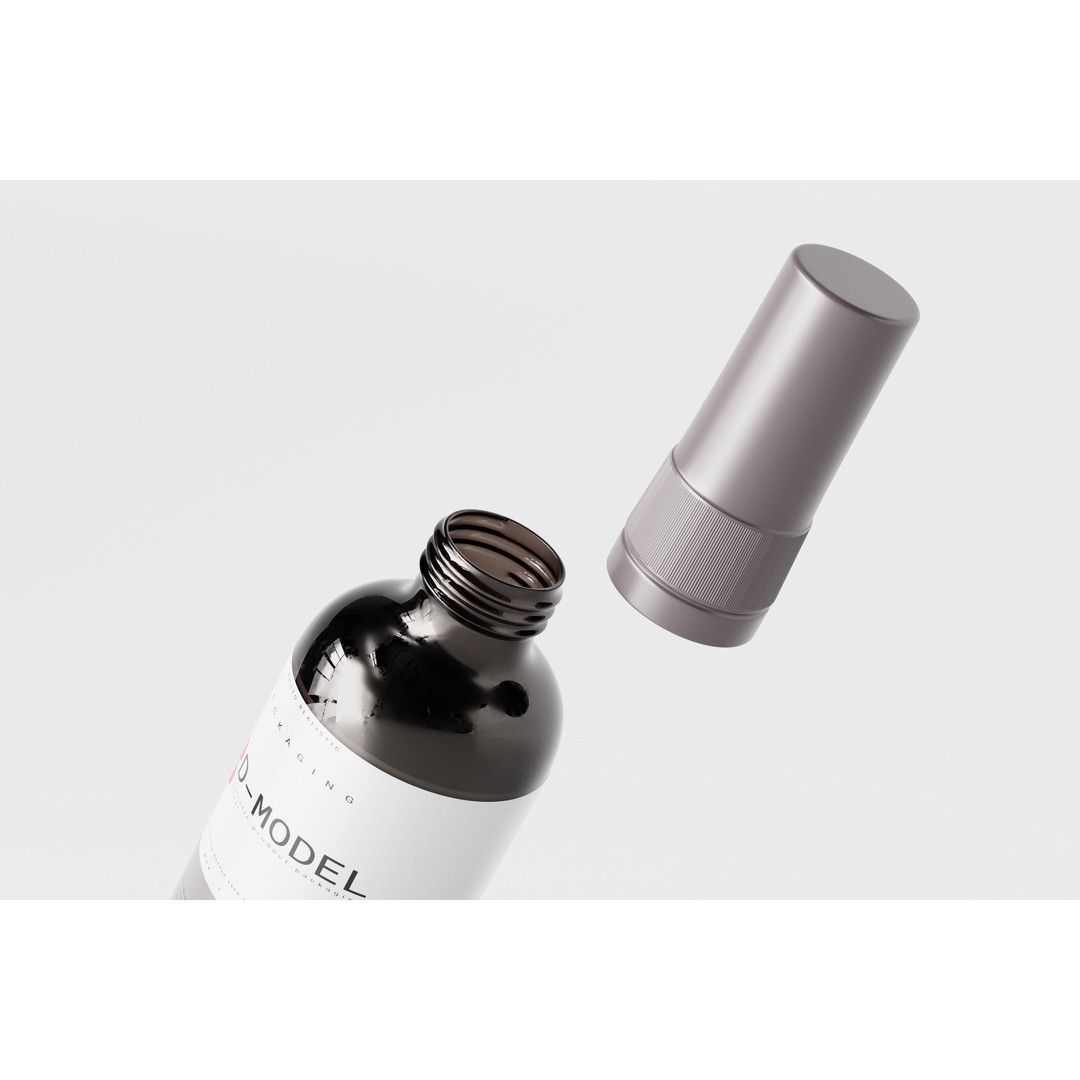 Amber Bottle 3D Model – Low Poly Medical Container, FBX & OBJ - View 6