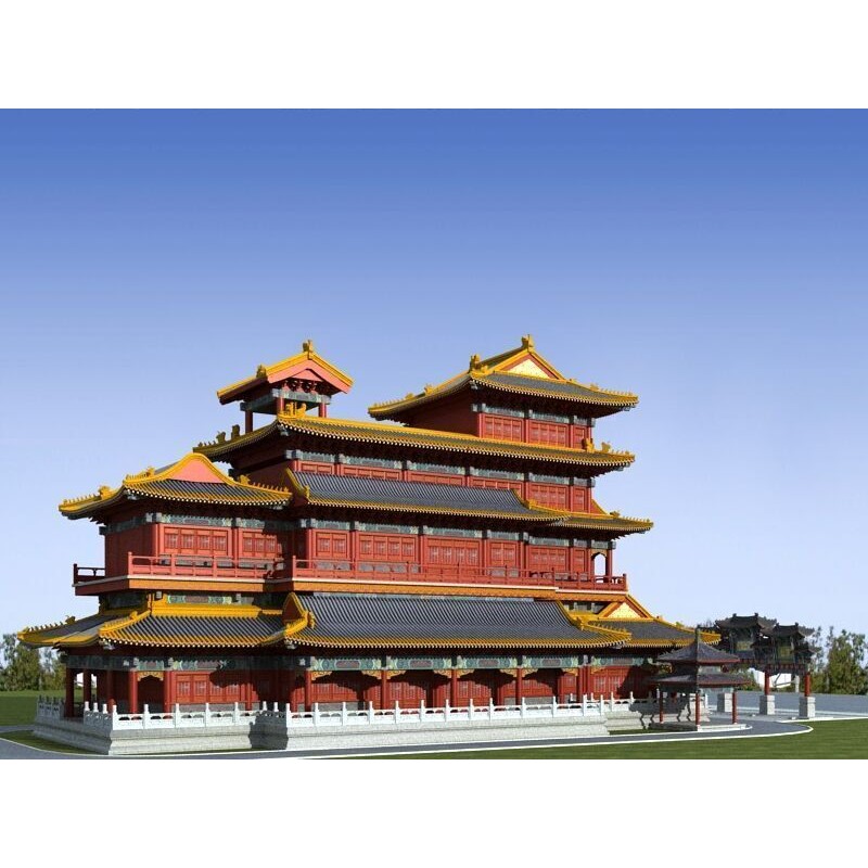Ancient Chinese Architecture 3D Model – Detailed Pagoda Design, FBX - View 3