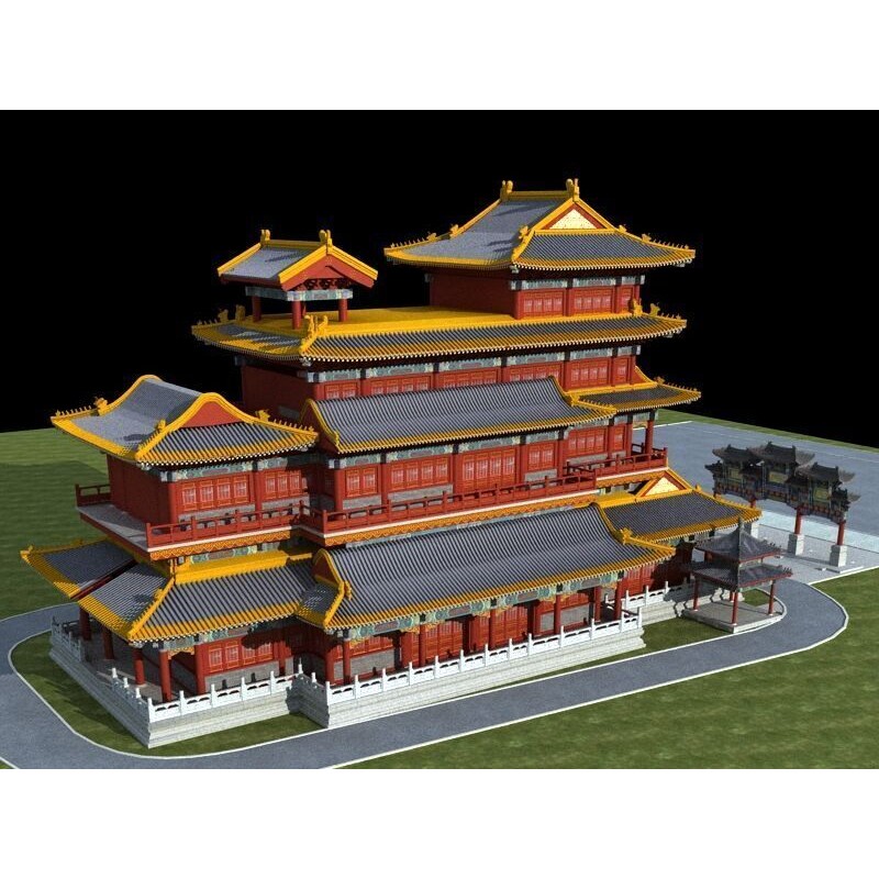 Ancient Chinese Architecture 3D Model – Detailed Pagoda Design, FBX - View 4