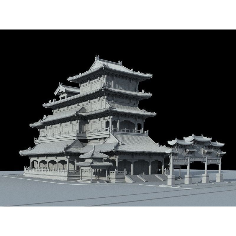 Ancient Chinese Architecture 3D Model – Detailed Pagoda Design, FBX - View 7