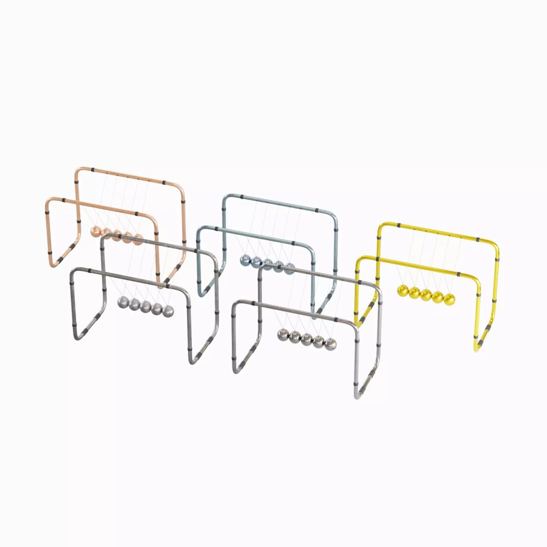 Newton Cradle 3D Model – Low Poly Game-Ready Asset, FBX, OBJ - View 2