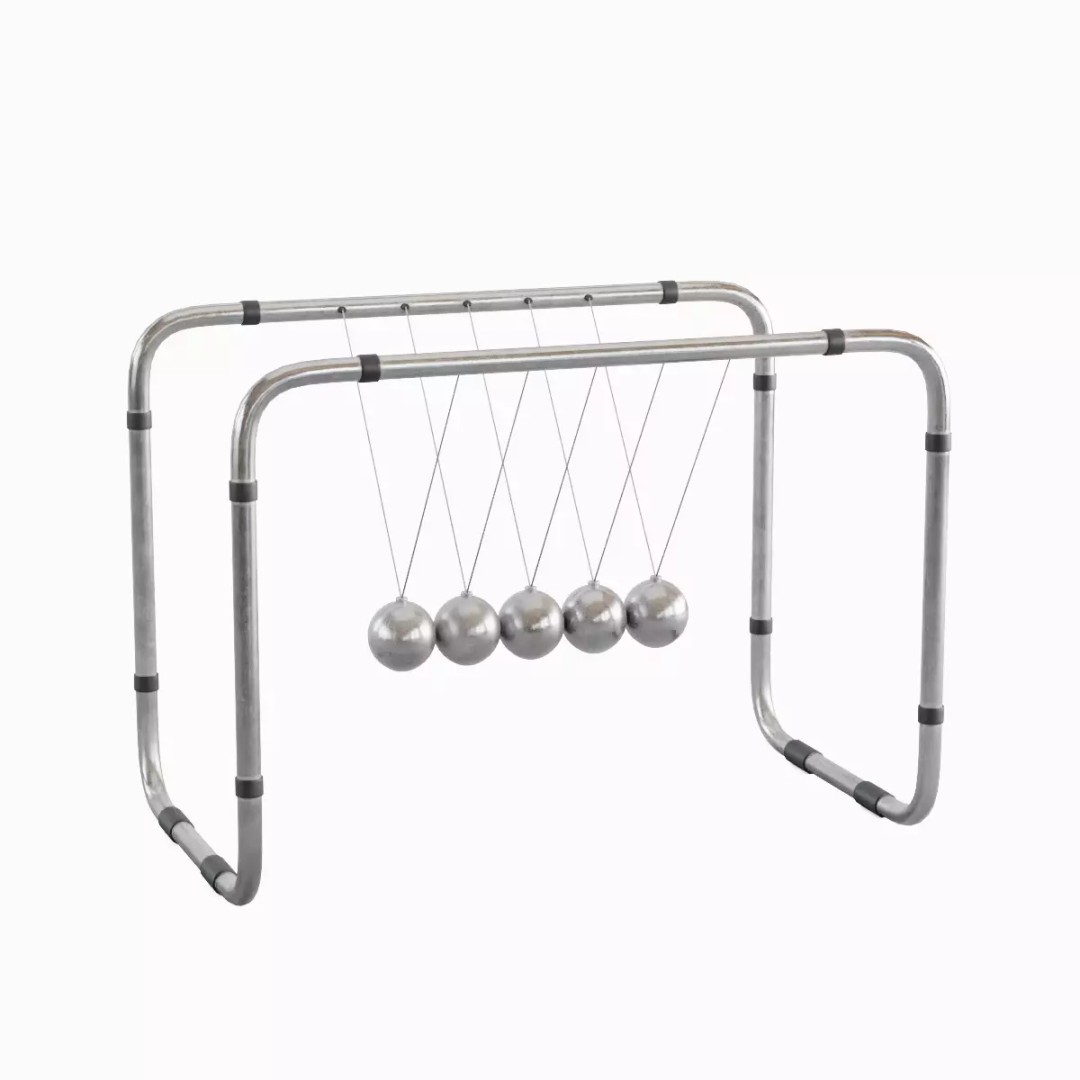 Newton Cradle 3D Model – Low Poly Game-Ready Asset, FBX, OBJ - View 3