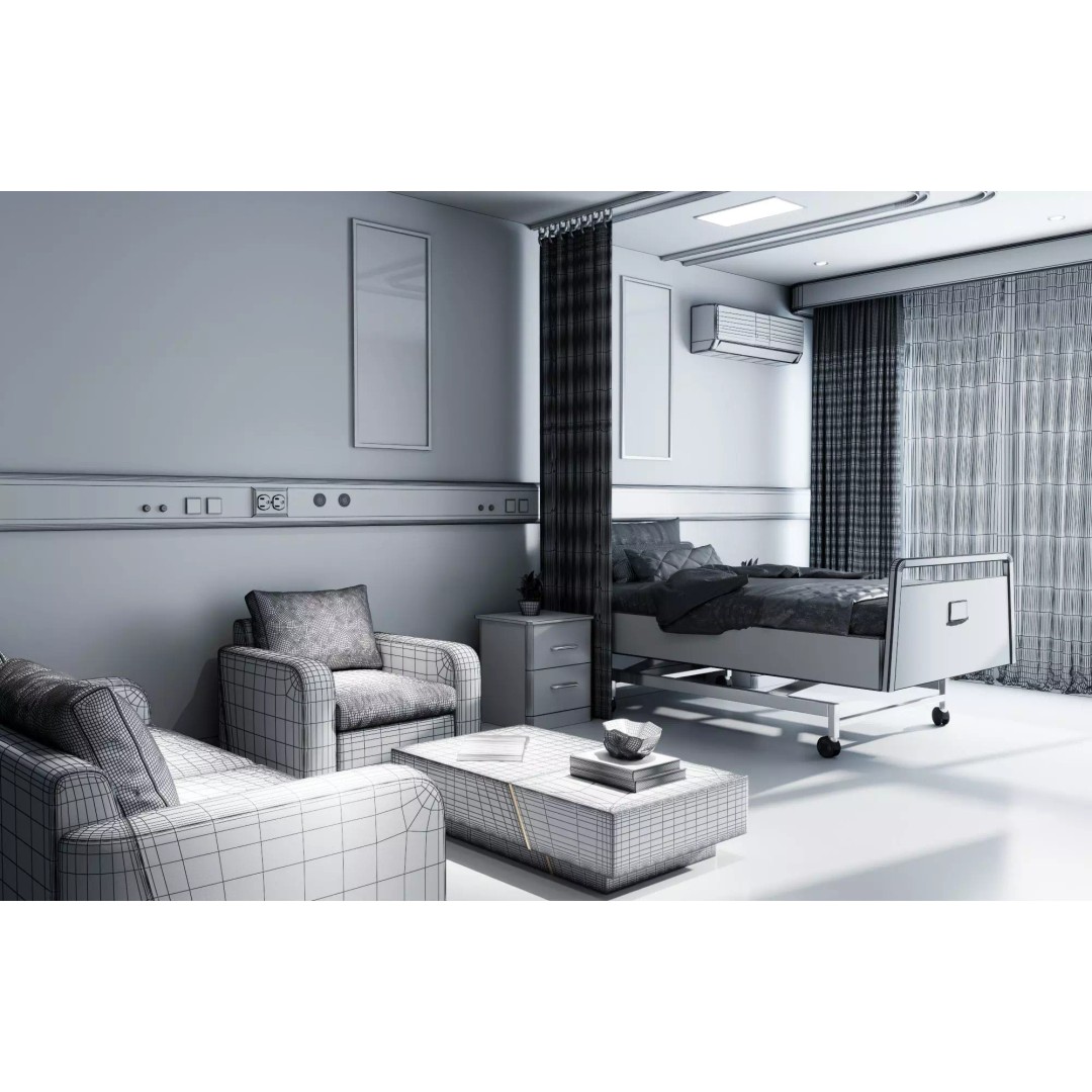 Hospital Room 3D Model – Low Poly Interior for Healthcare Visualizations