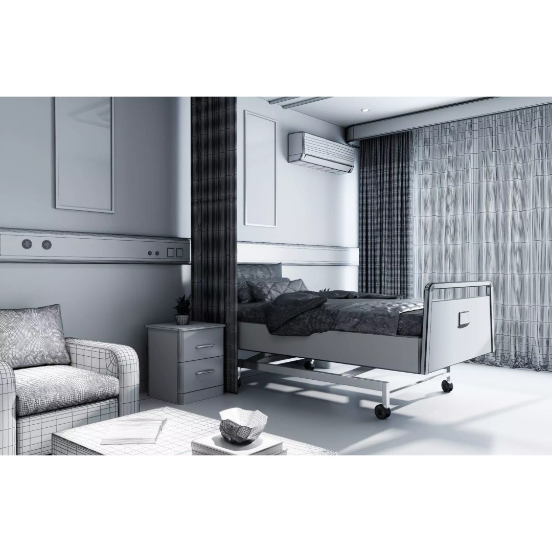 Hospital Room 3D Model – Low Poly Interior for Healthcare Visualizations - View 11