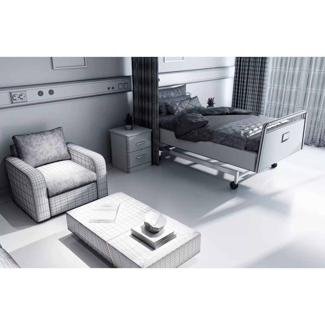 Hospital Room 3D Model – Low Poly Interior for Healthcare Visualizations - View 13