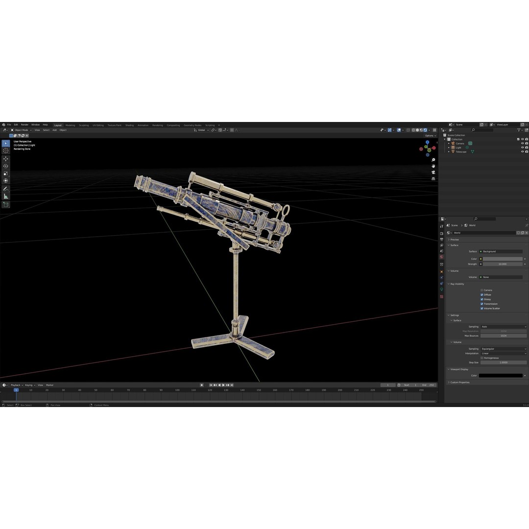 Telescope Brass 3D Model – PBR Textures, Game-Ready, FBX, Blender - View 11