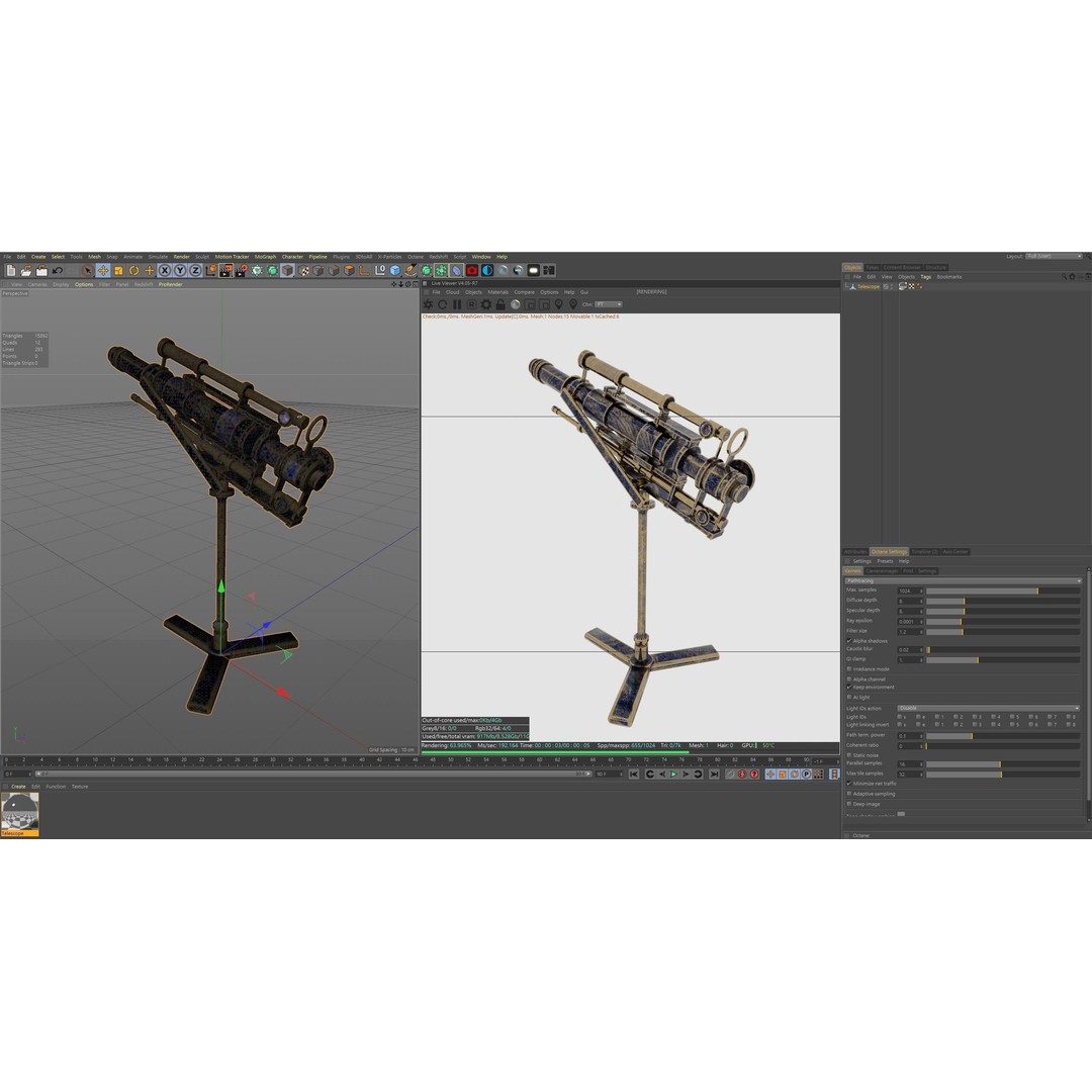Telescope Brass 3D Model – PBR Textures, Game-Ready, FBX, Blender - View 12