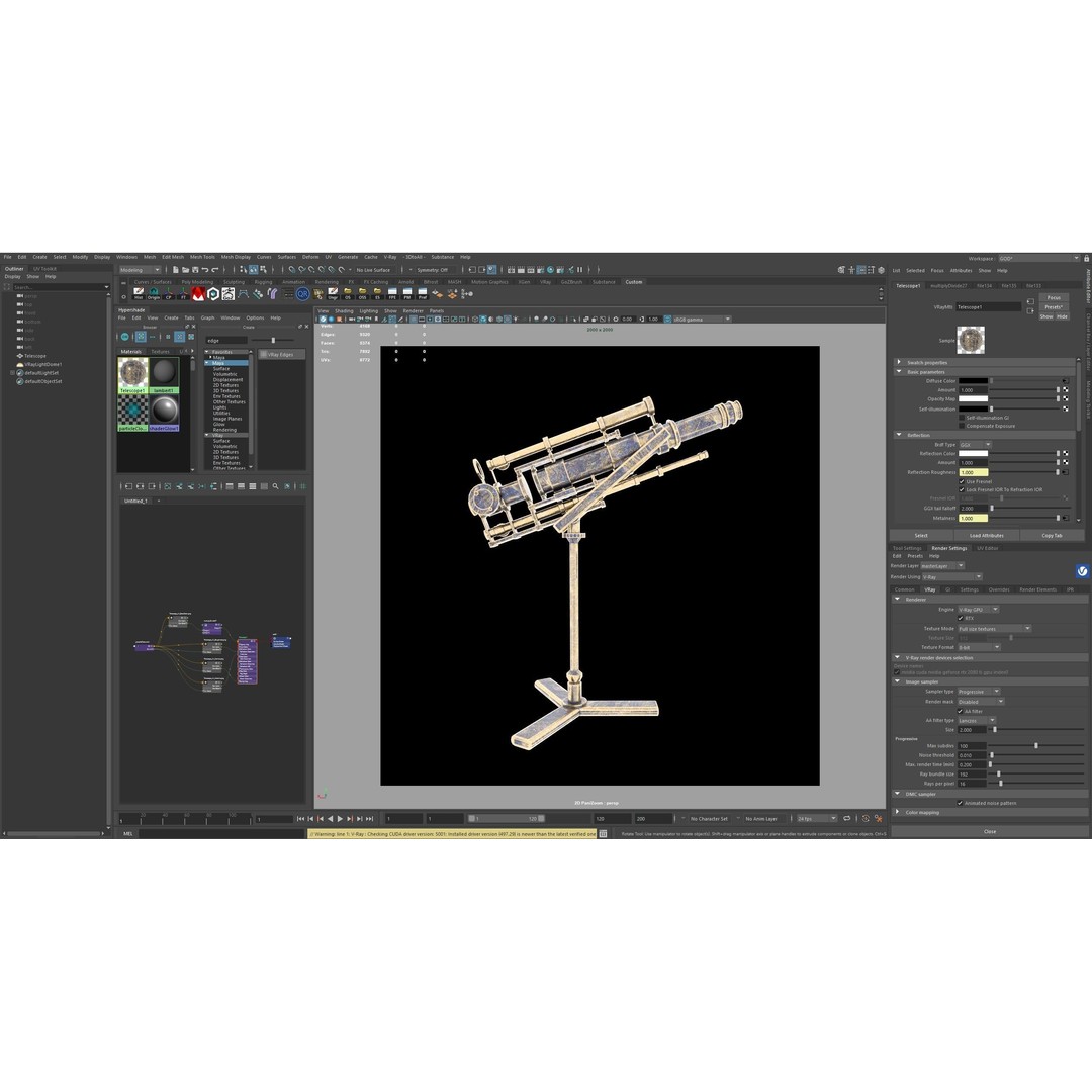 Telescope Brass 3D Model – PBR Textures, Game-Ready, FBX, Blender - View 13