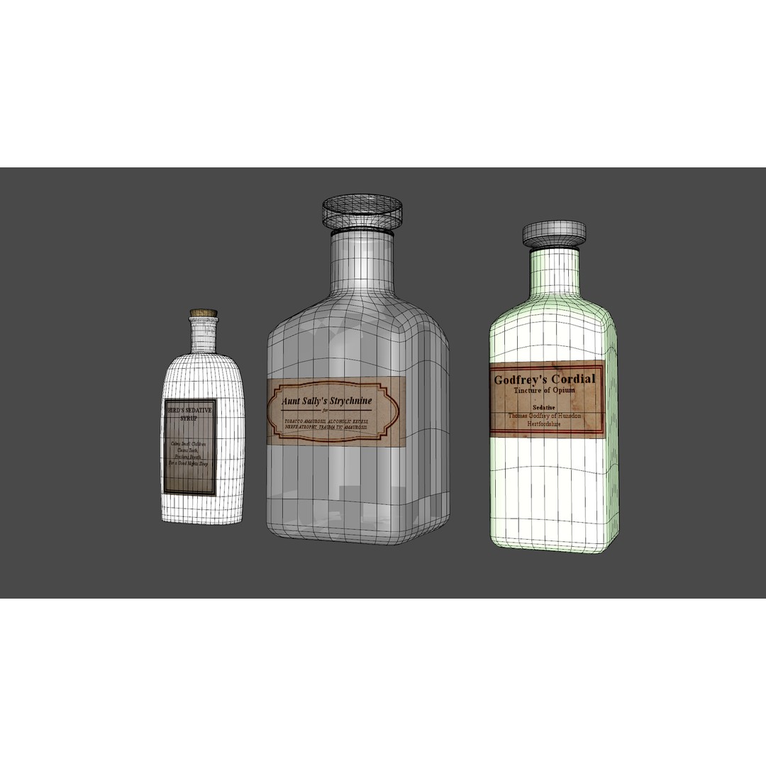 Victorian Medical Bottles 3D Model – Low Poly PBR Game Asset, FBX - View 10