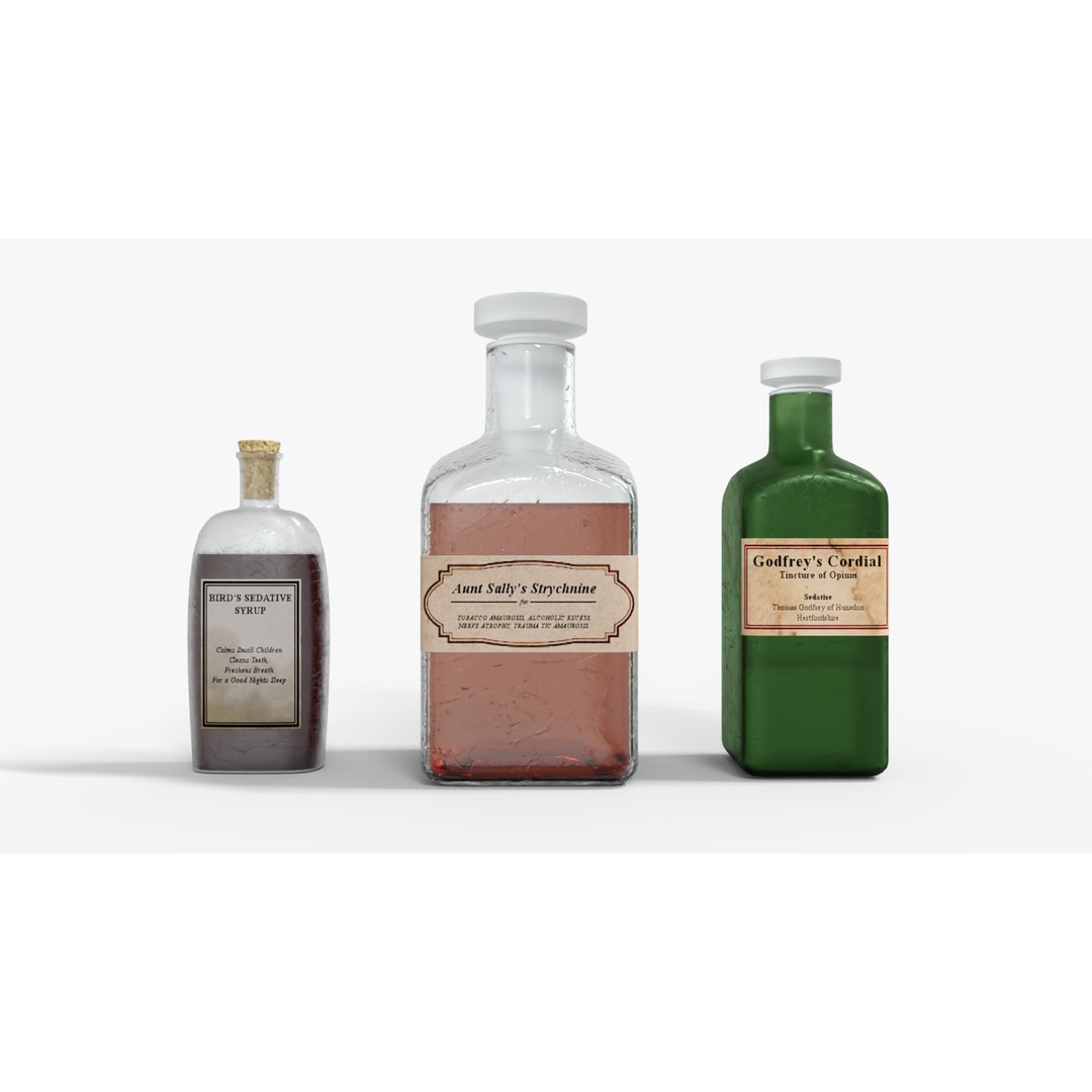 Victorian Medical Bottles 3D Model – Low Poly PBR Game Asset, FBX - View 3