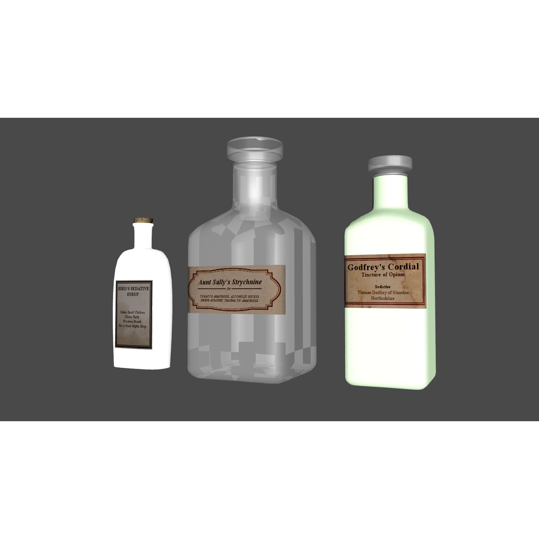Victorian Medical Bottles 3D Model – Low Poly PBR Game Asset, FBX - View 9