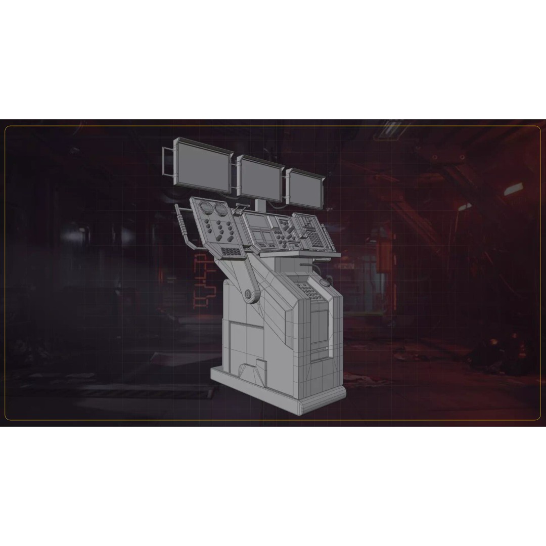Scifi Industrial Computer 3D Model – Low Poly Game Asset, FBX, PBR