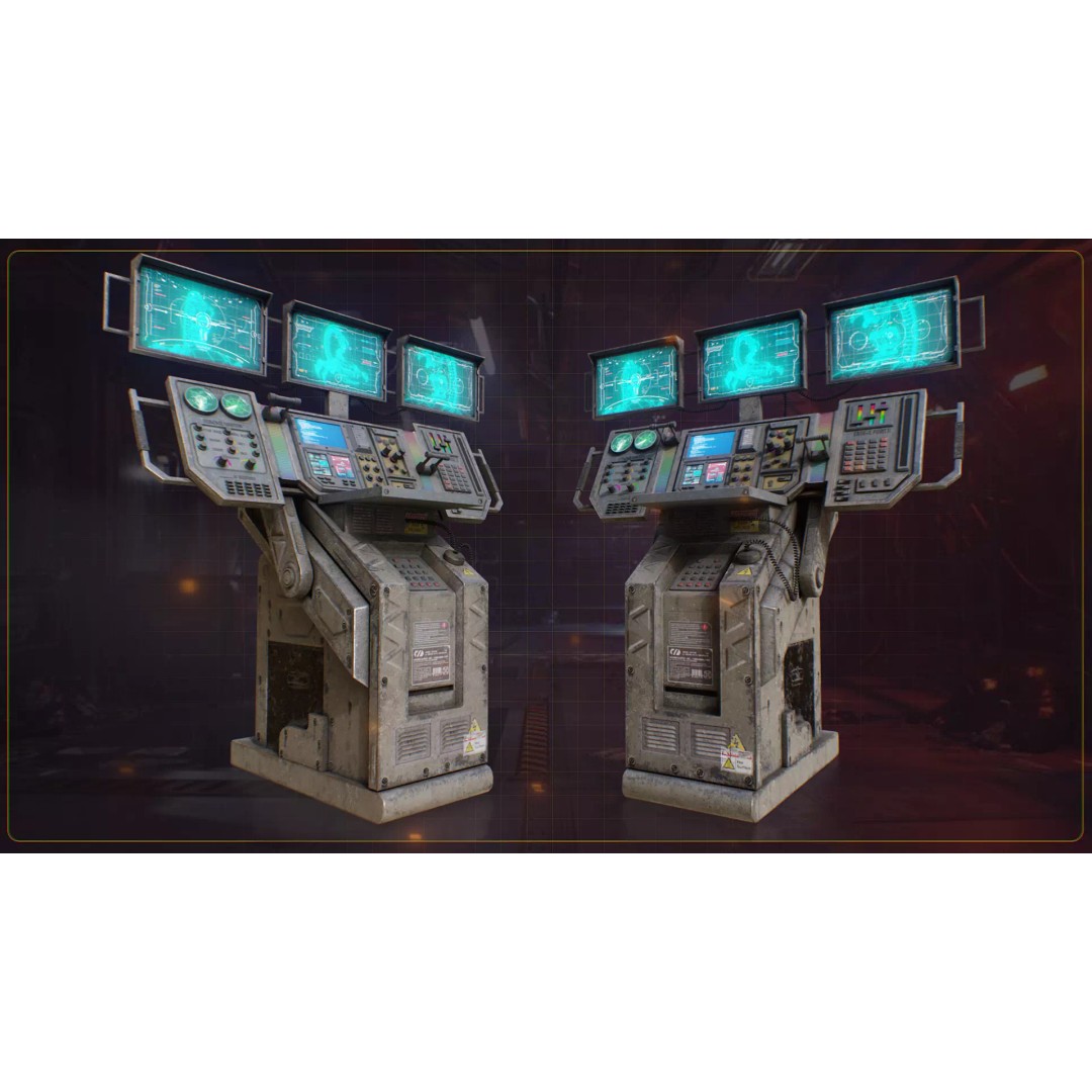 Scifi Industrial Computer 3D Model – Low Poly Game Asset, FBX, PBR - View 3