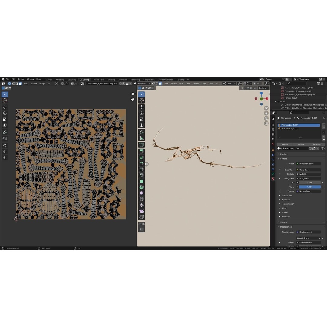 Pteranodon 3D Model – Realistic Low-Poly Dinosaur Fossil, FBX - View 12