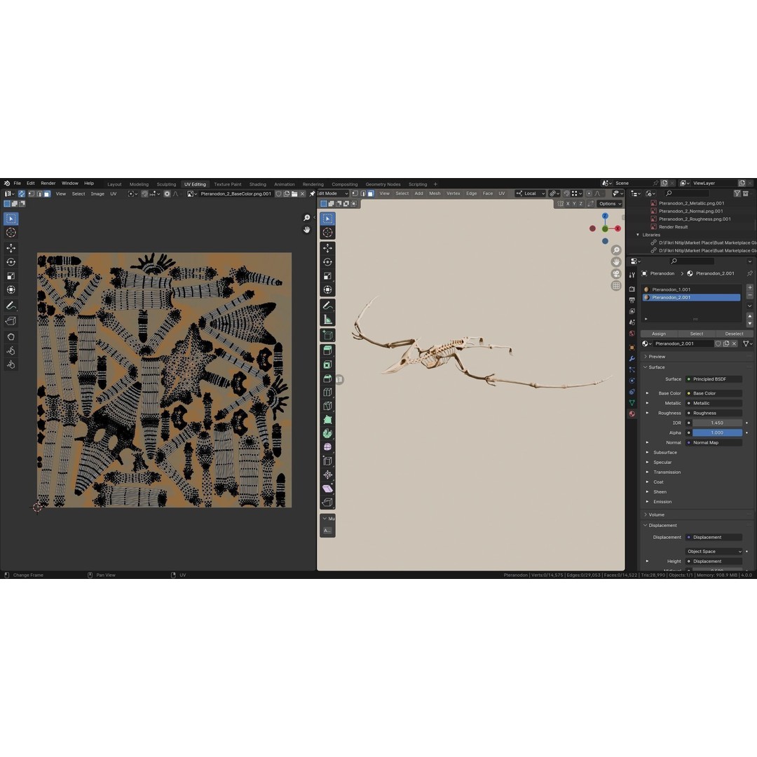 Pteranodon 3D Model – Realistic Low-Poly Dinosaur Fossil, FBX - View 13