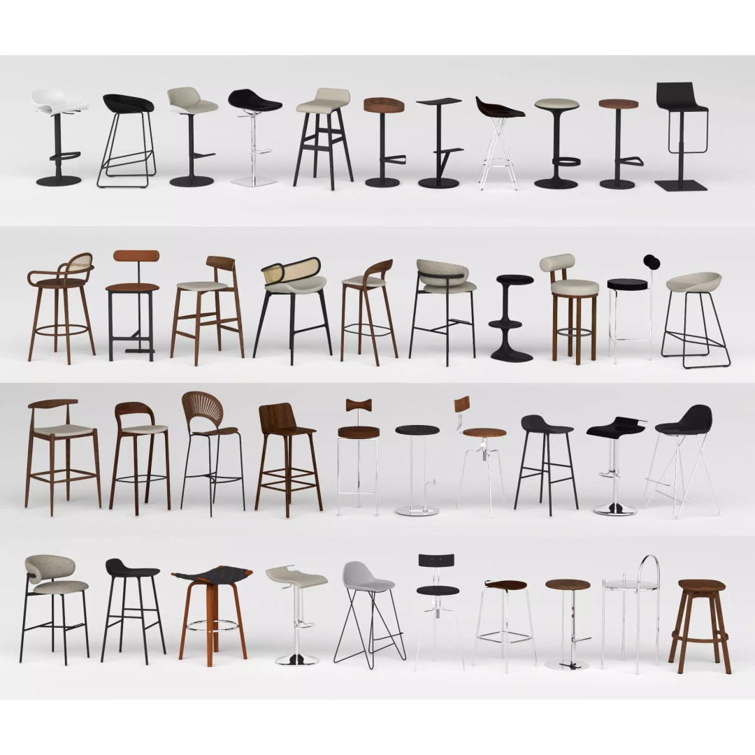 Modern Bar Stool 3D Model – Low Poly Realistic Furniture Asset - View 2
