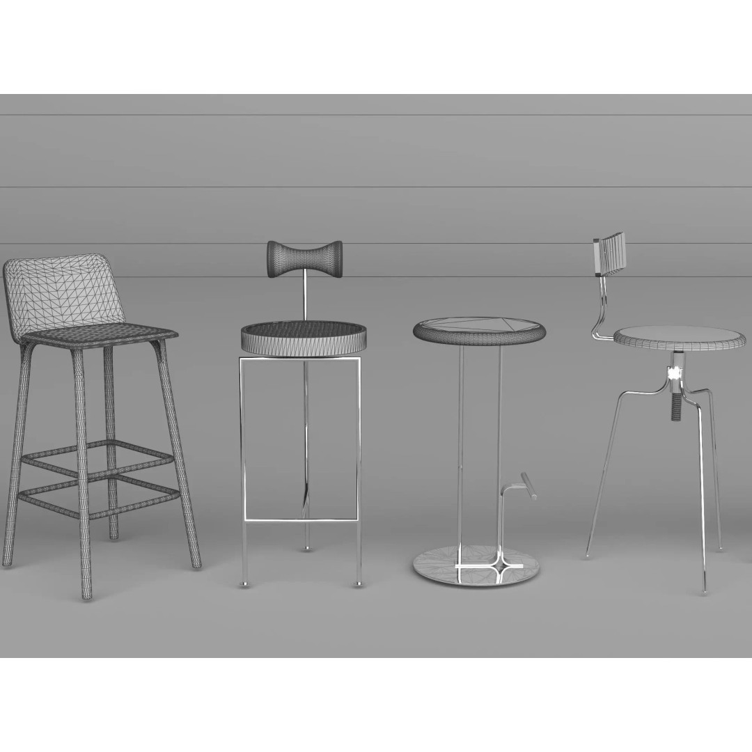 Modern Bar Stool 3D Model – Low Poly Realistic Furniture Asset - View 25