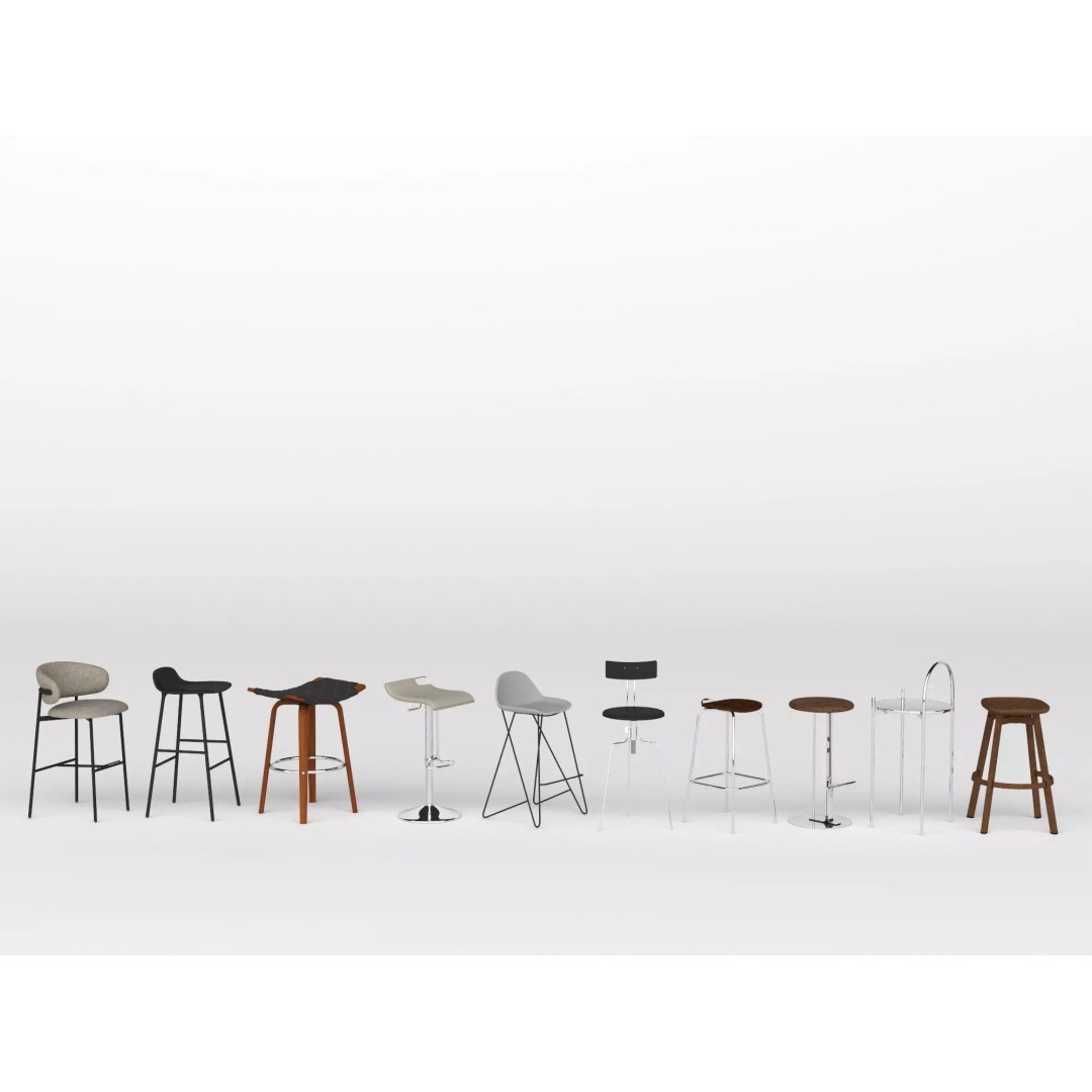 Modern Bar Stool 3D Model – Low Poly Realistic Furniture Asset - View 3