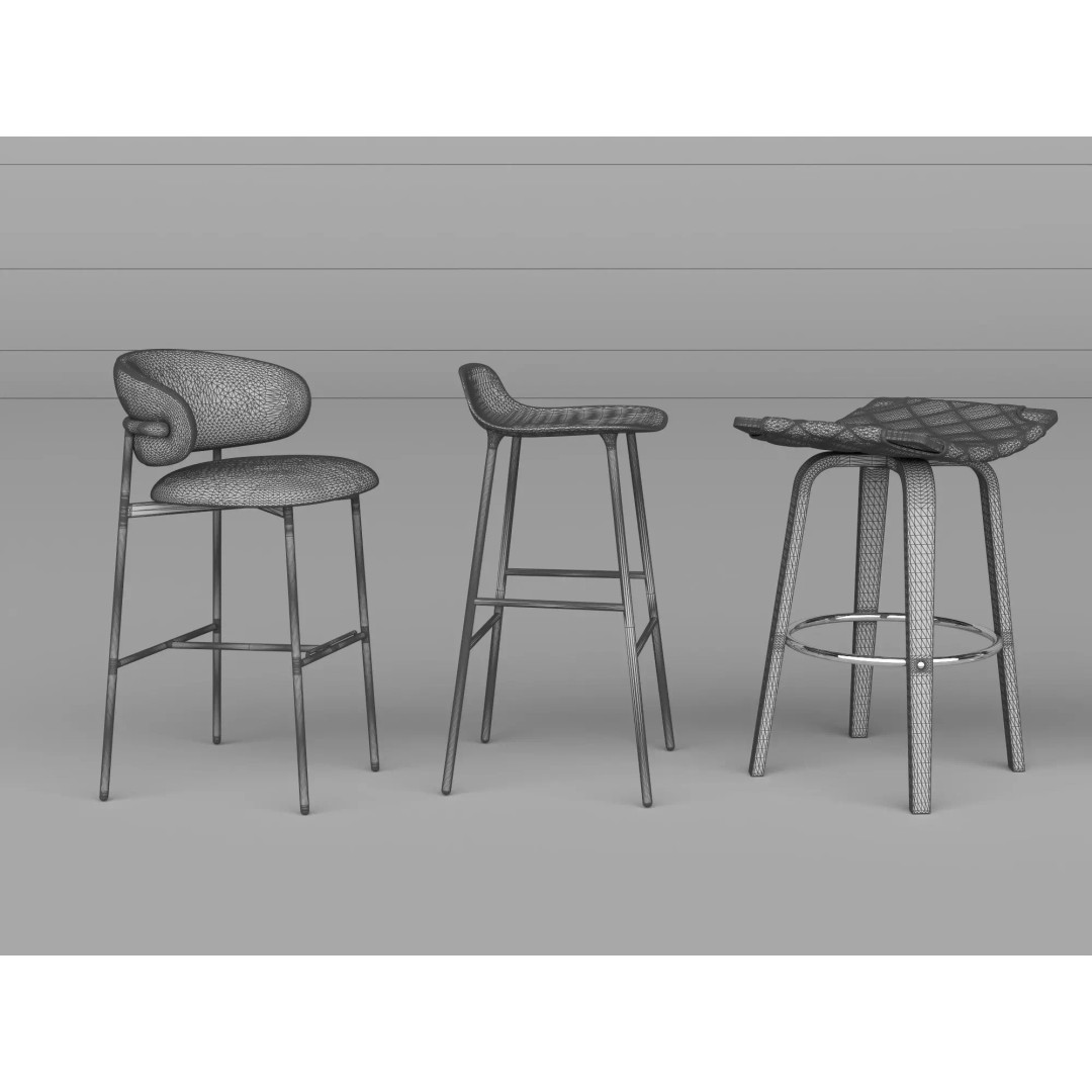 Modern Bar Stool 3D Model – Low Poly Realistic Furniture Asset - View 30