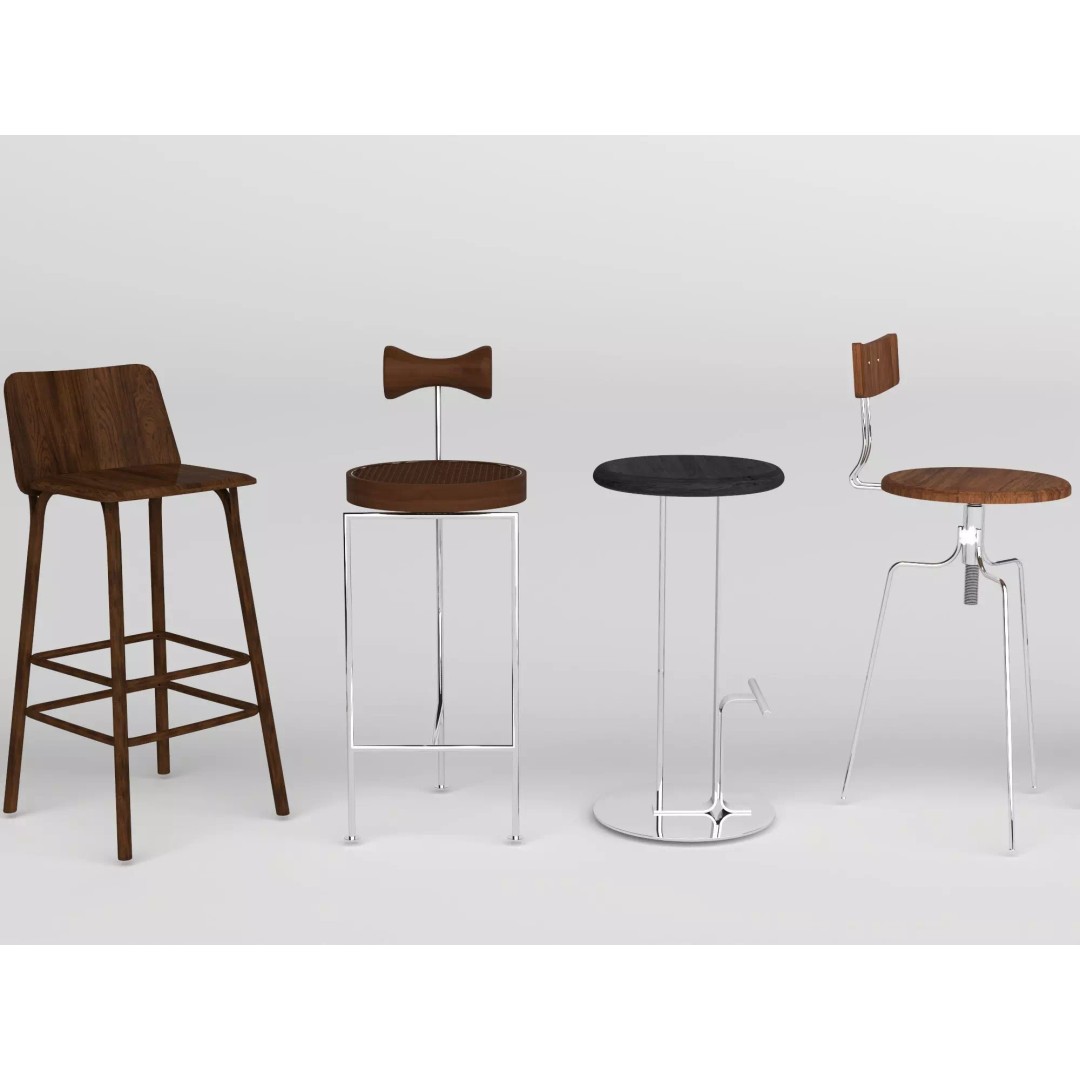 Modern Bar Stool 3D Model – Low Poly Realistic Furniture Asset - View 8