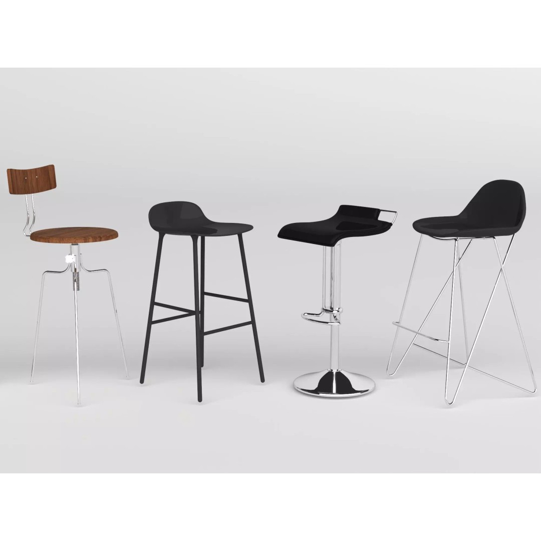 Modern Bar Stool 3D Model – Low Poly Realistic Furniture Asset - View 9
