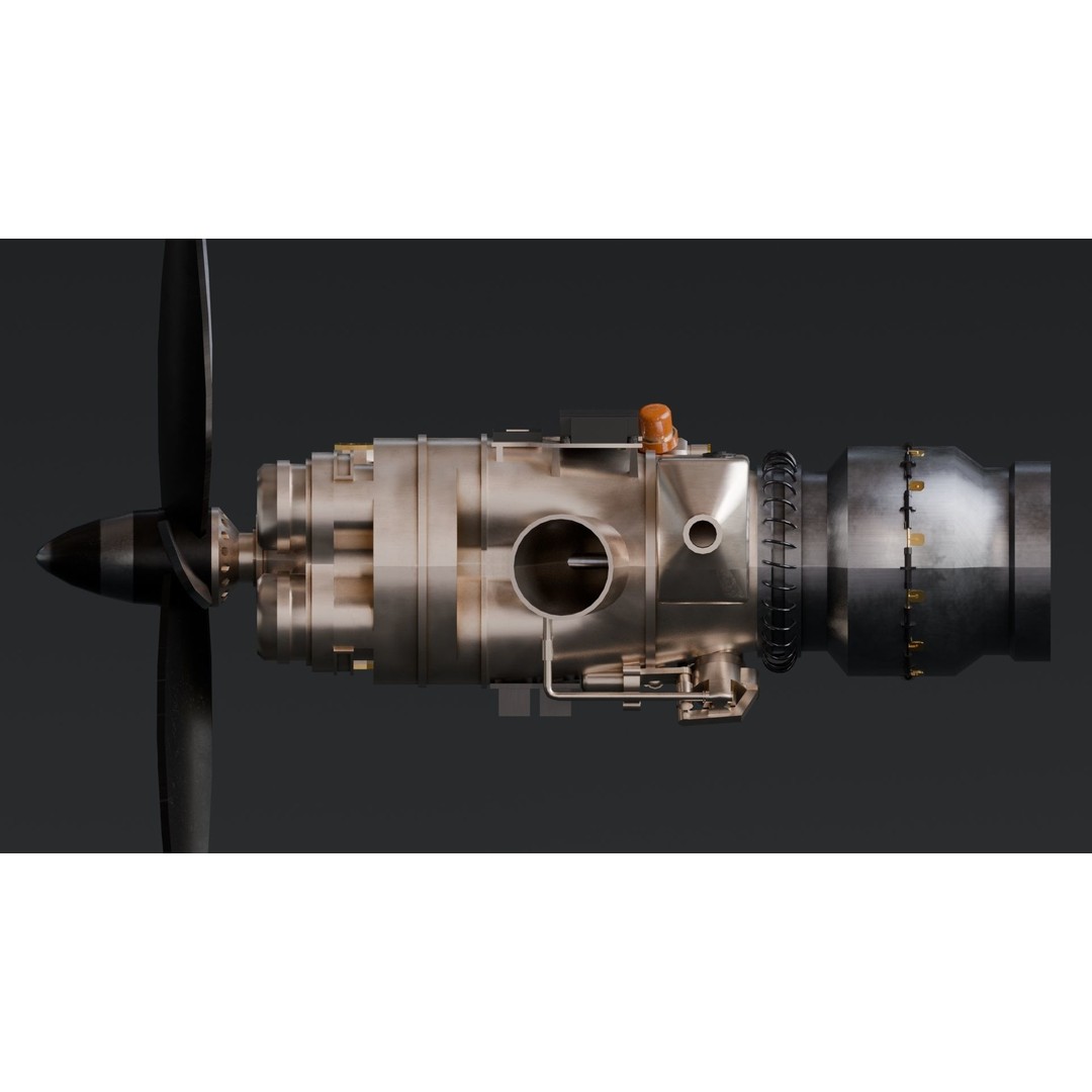 Turboprop Engine 3D Model – Low Poly Rigged Asset, FBX - View 10
