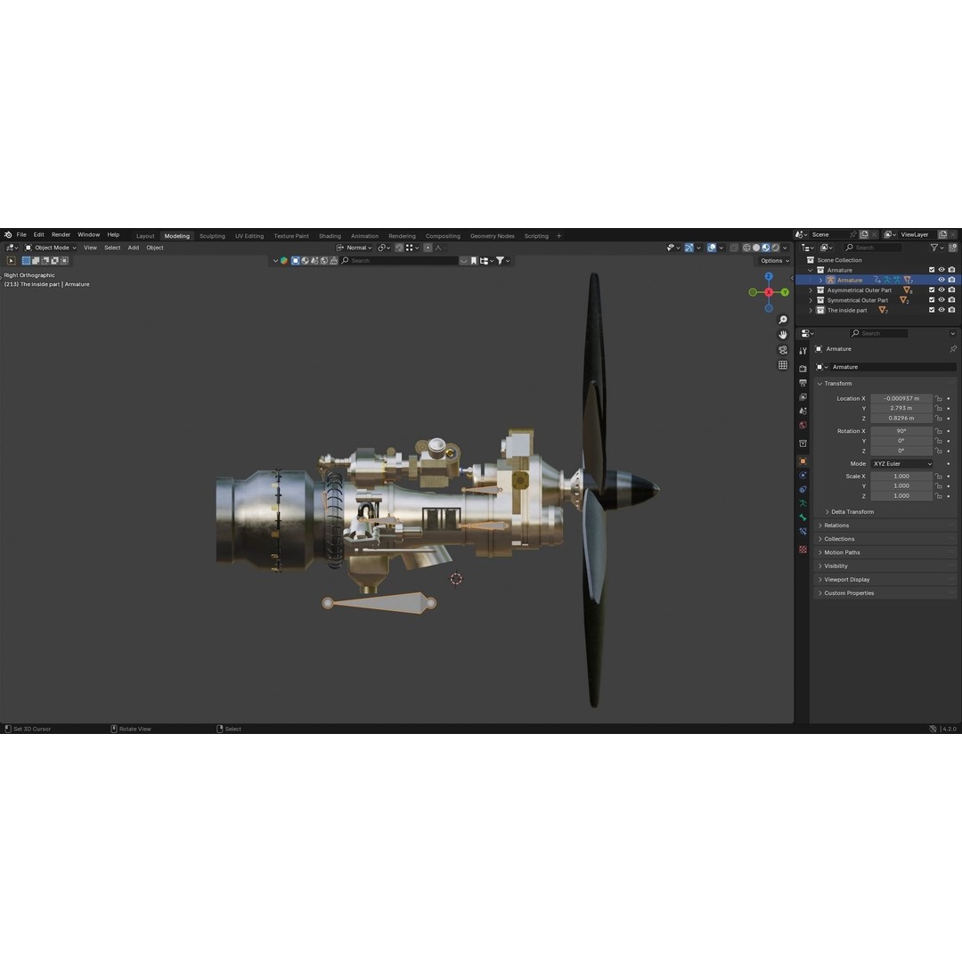 Turboprop Engine 3D Model – Low Poly Rigged Asset, FBX - View 11