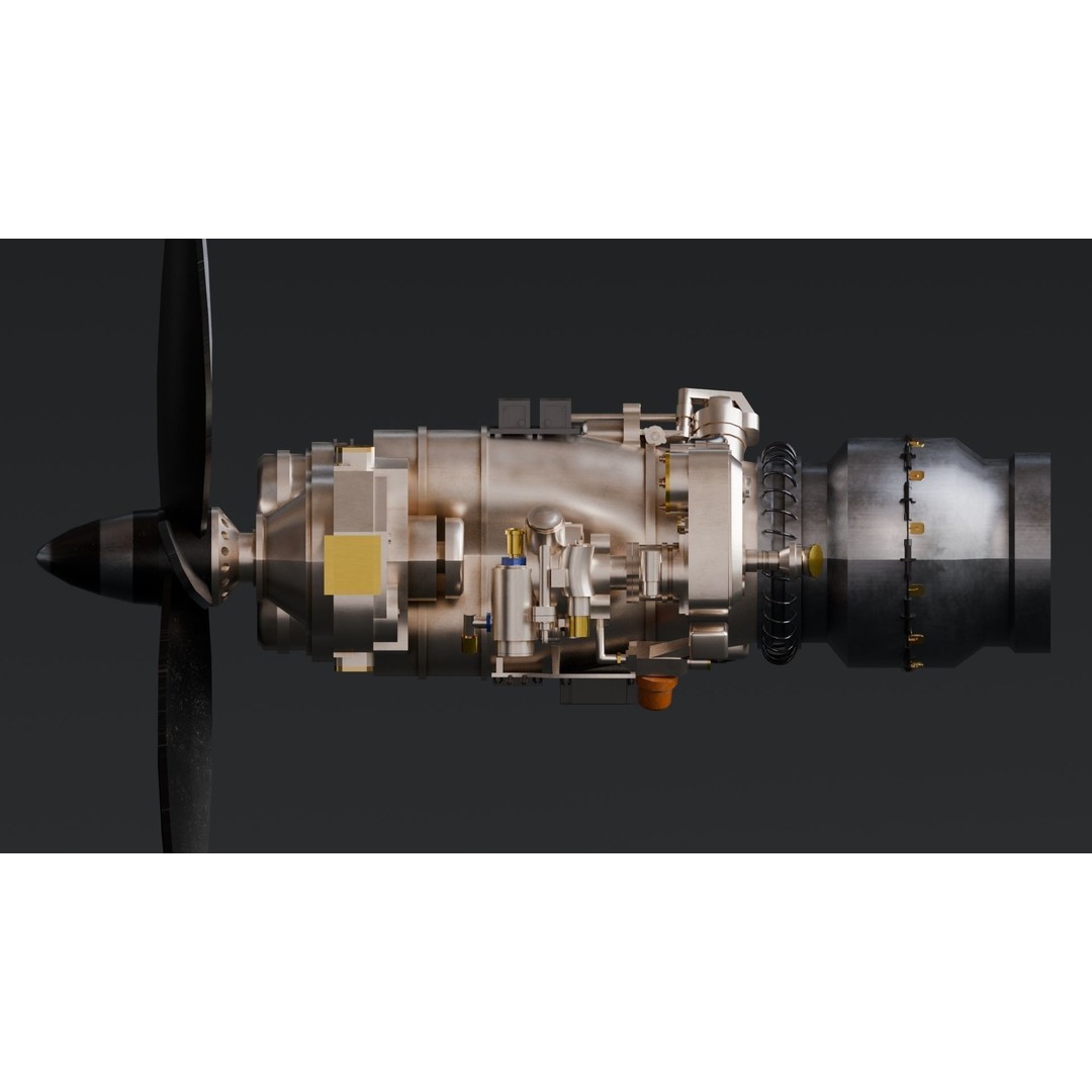 Turboprop Engine 3D Model – Low Poly Rigged Asset, FBX - View 14