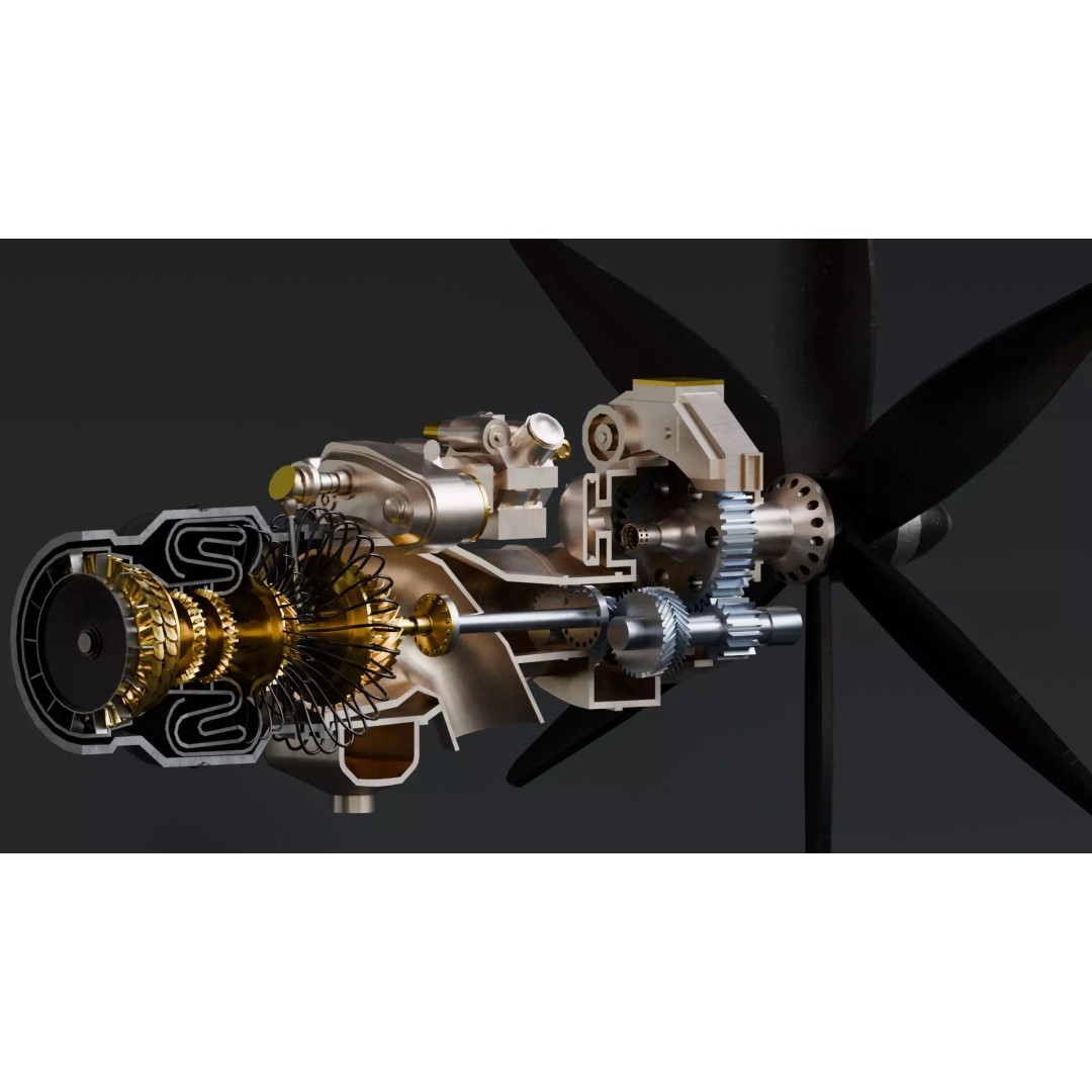 Turboprop Engine 3D Model – Low Poly Rigged Asset, FBX - View 2