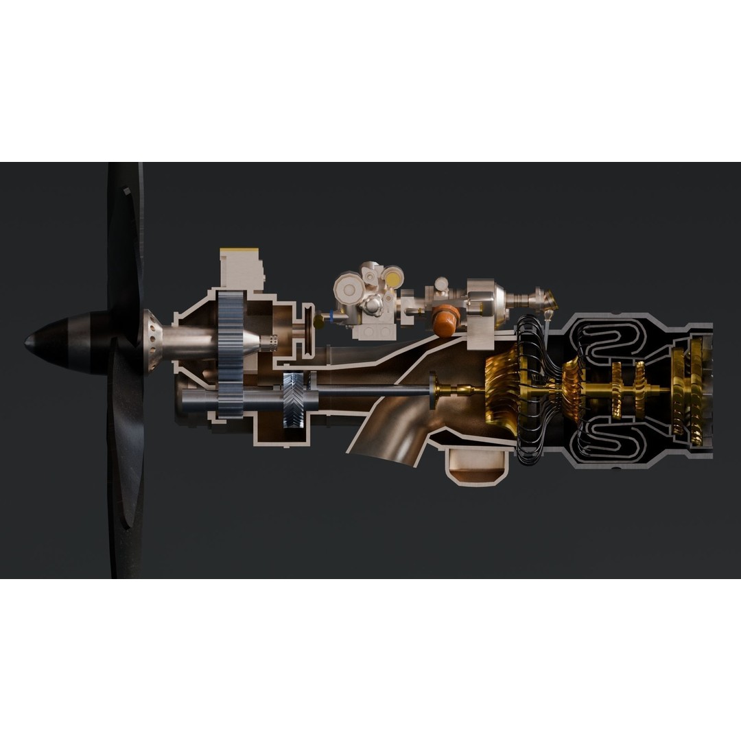 Turboprop Engine 3D Model – Low Poly Rigged Asset, FBX - View 3