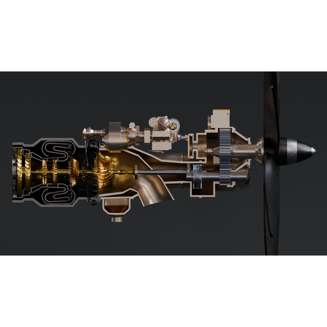 Turboprop Engine 3D Model – Low Poly Rigged Asset, FBX - View 4
