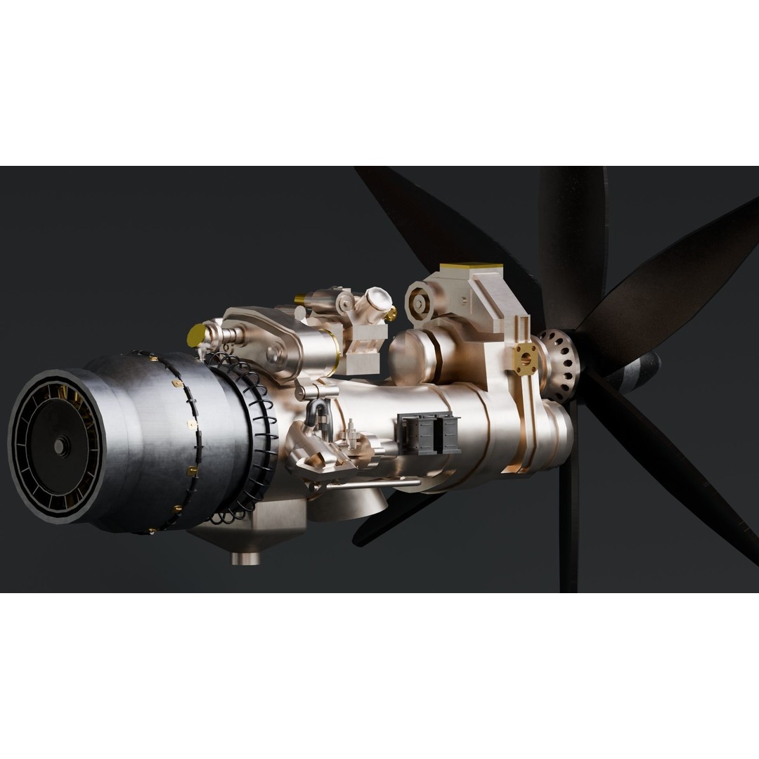 Turboprop Engine 3D Model – Low Poly Rigged Asset, FBX - View 5