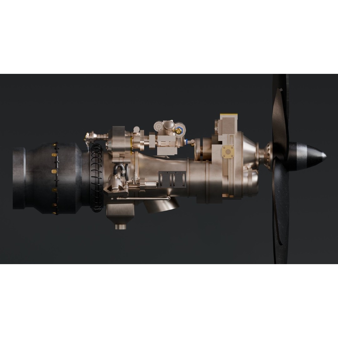 Turboprop Engine 3D Model – Low Poly Rigged Asset, FBX - View 6