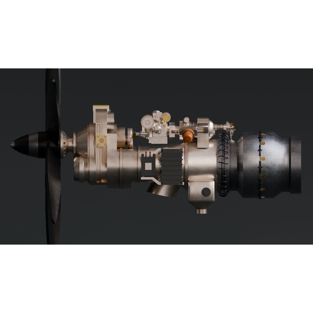 Turboprop Engine 3D Model – Low Poly Rigged Asset, FBX - View 7