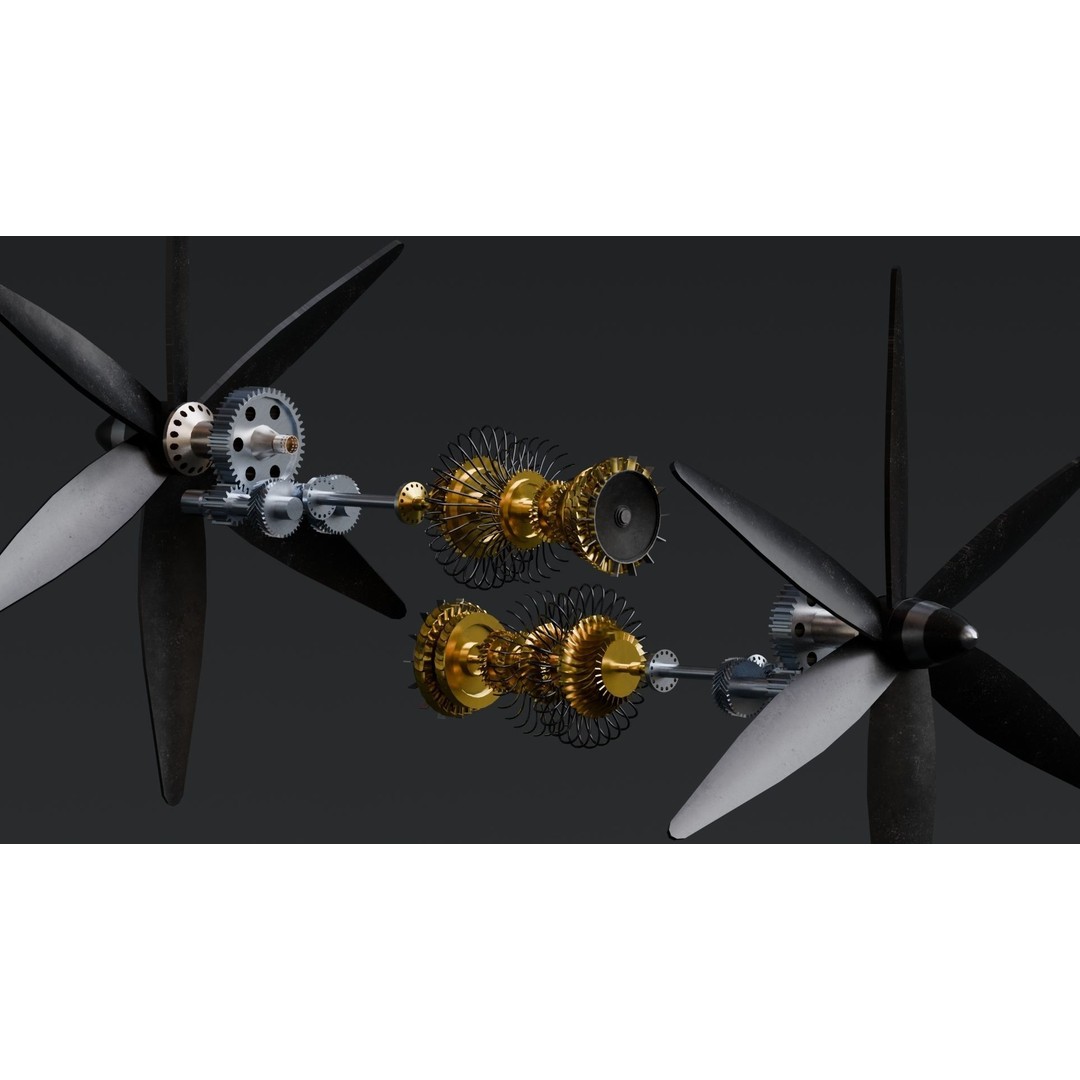 Turboprop Engine 3D Model – Low Poly Rigged Asset, FBX - View 8