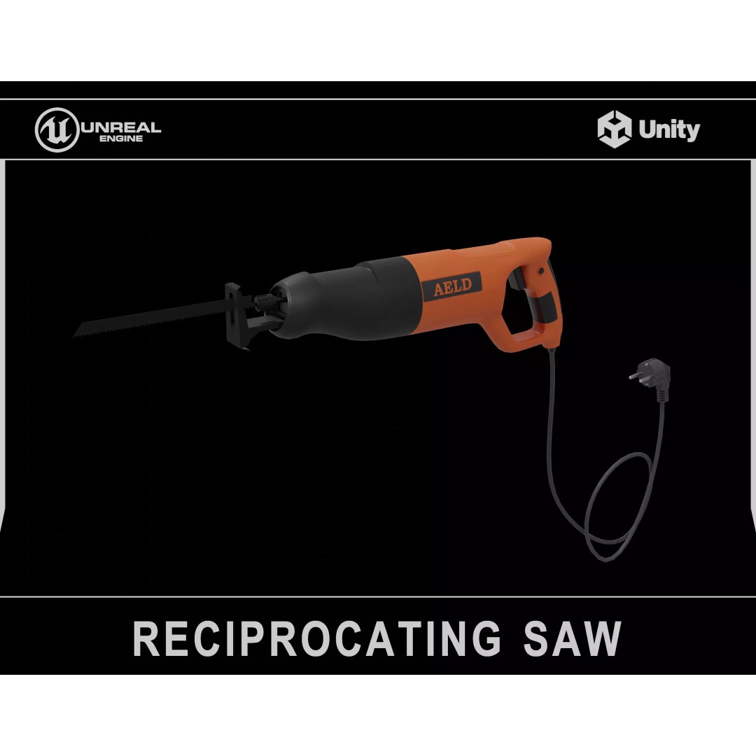 Reciprocating Saw 3D Model – Low Poly Game Asset, FBX, PBR Textures - View 2
