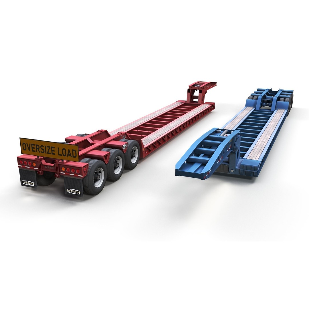 Lowboy Trailer 3D Model – Low Poly Game Ready Vehicle, PBR Textures - View 10