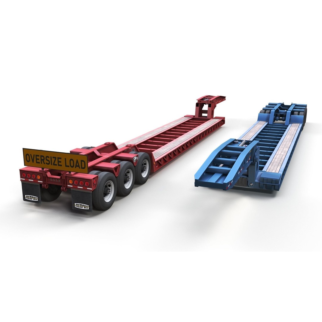 Lowboy Trailer 3D Model – Low Poly Game Ready Vehicle, PBR Textures - View 14