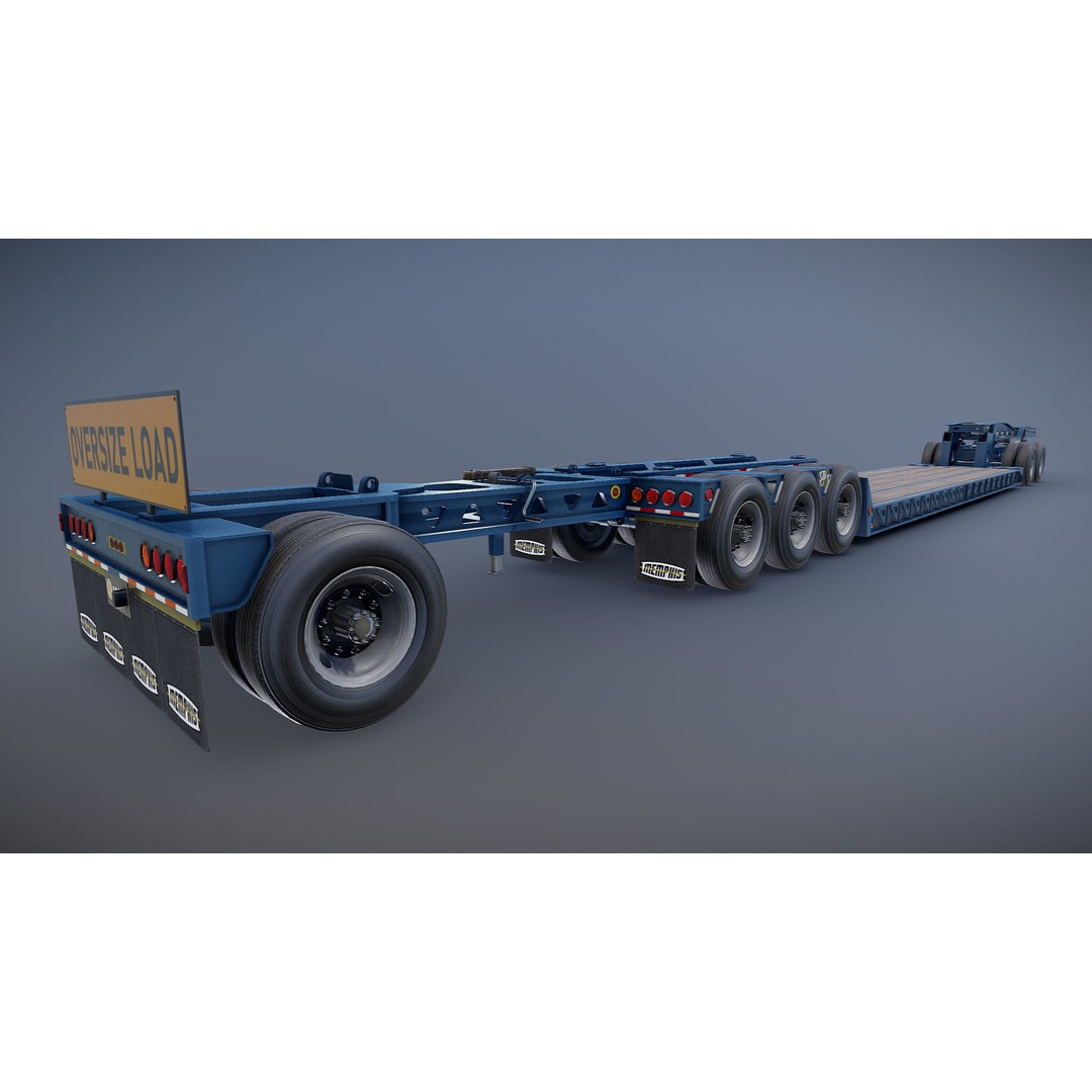 Lowboy Trailer 3D Model – Low Poly Game Ready Vehicle, PBR Textures - View 23