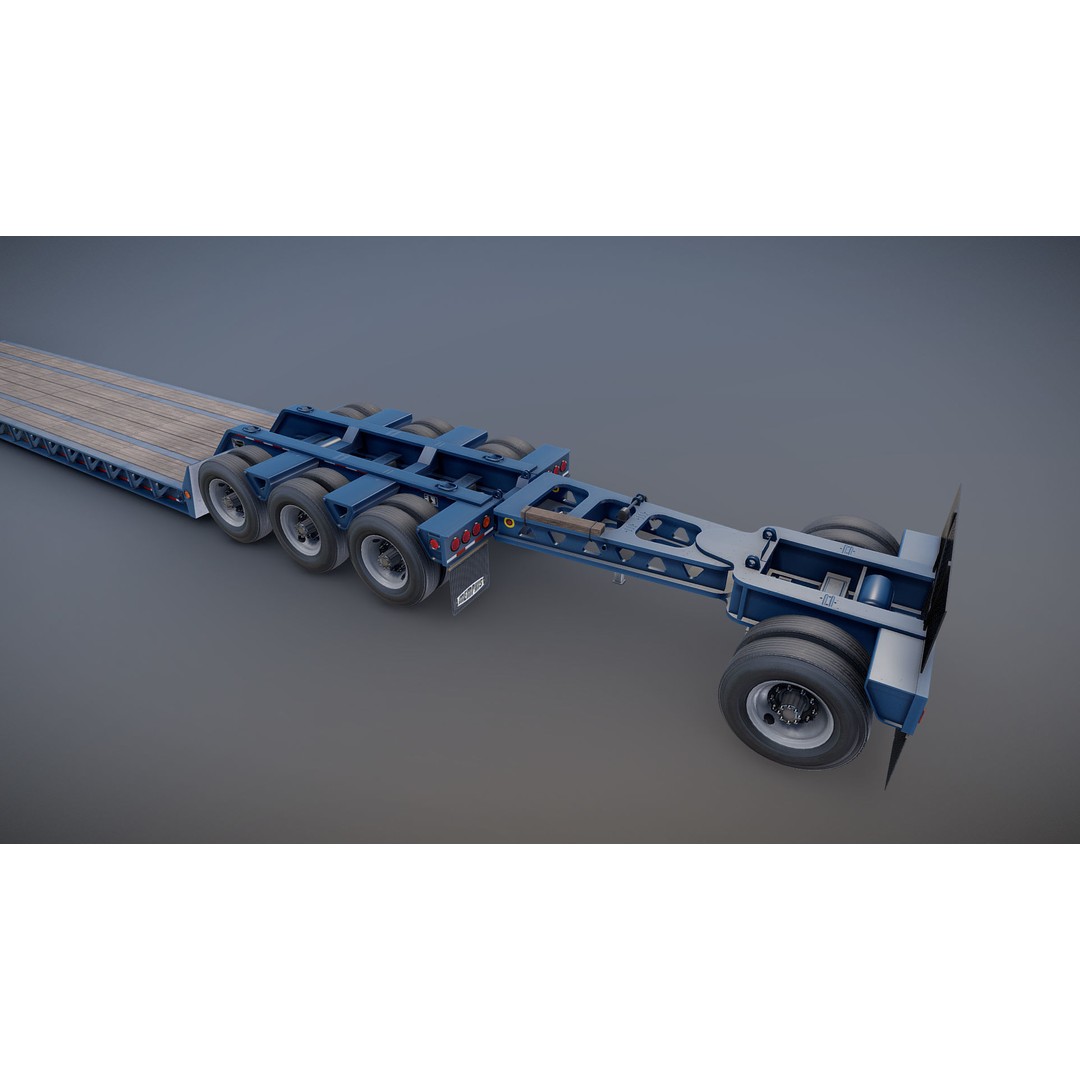Lowboy Trailer 3D Model – Low Poly Game Ready Vehicle, PBR Textures - View 28