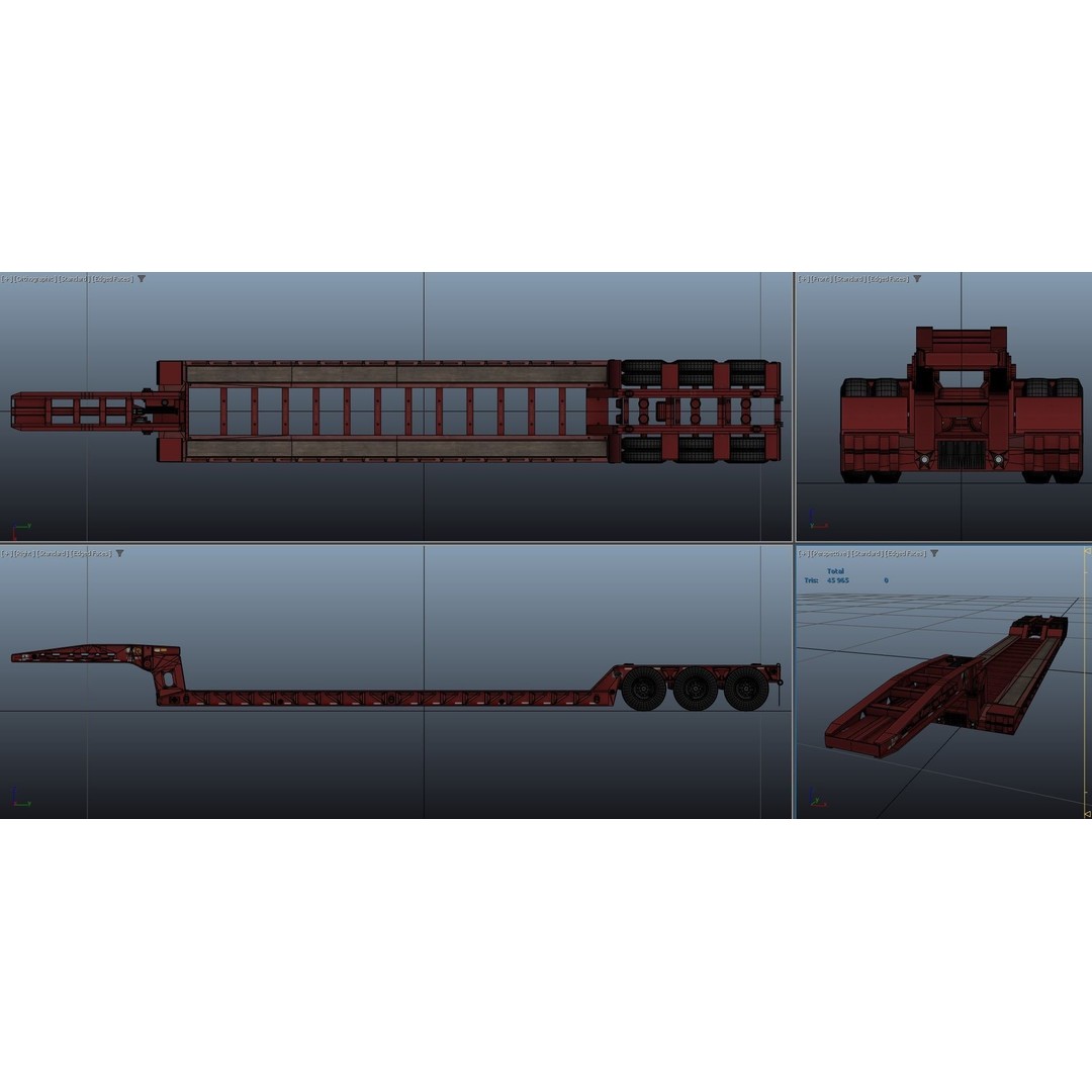 Lowboy Trailer 3D Model – Low Poly Game Ready Vehicle, PBR Textures - View 45