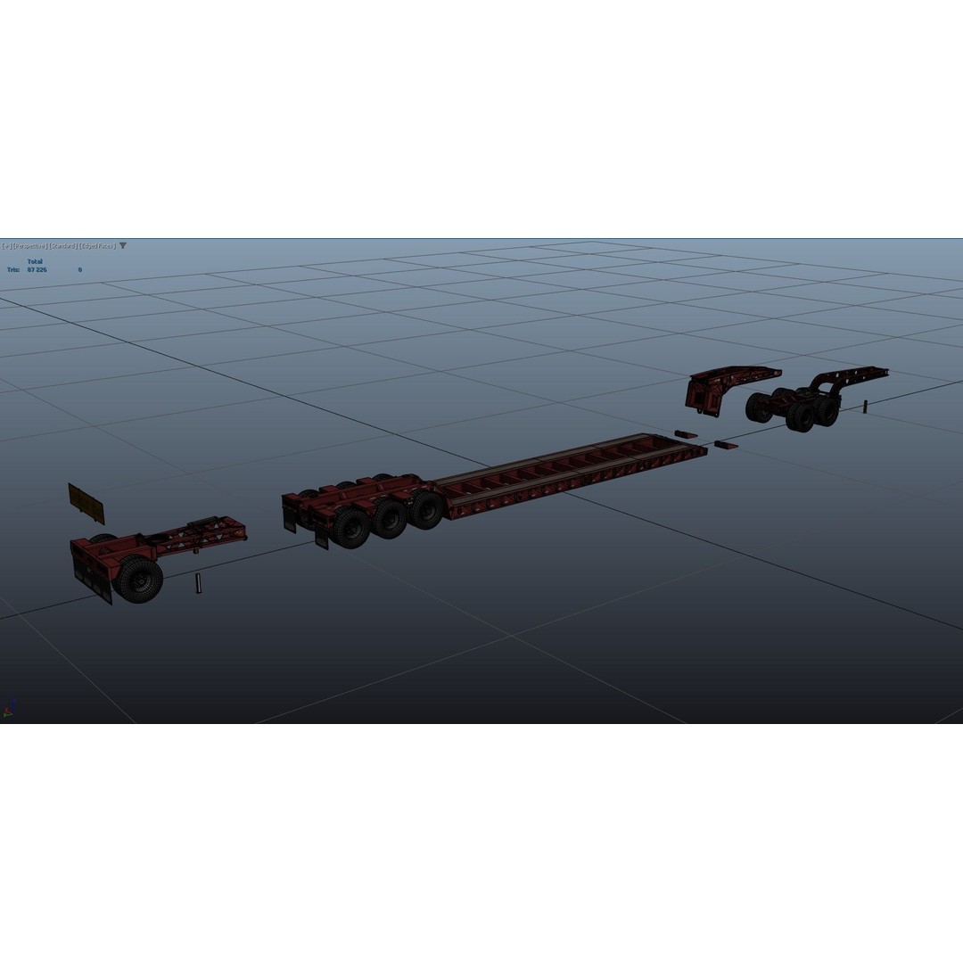 Lowboy Trailer 3D Model – Low Poly Game Ready Vehicle, PBR Textures - View 49