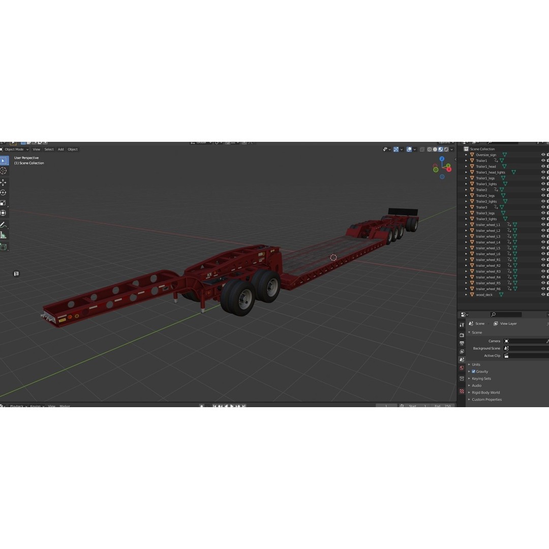 Lowboy Trailer 3D Model – Low Poly Game Ready Vehicle, PBR Textures - View 52