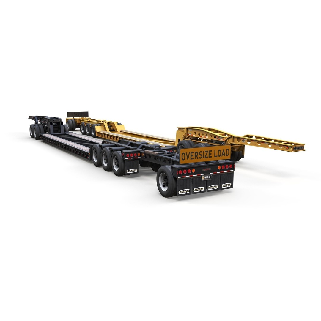 Lowboy Trailer 3D Model – Low Poly Game Ready Vehicle, PBR Textures - View 6