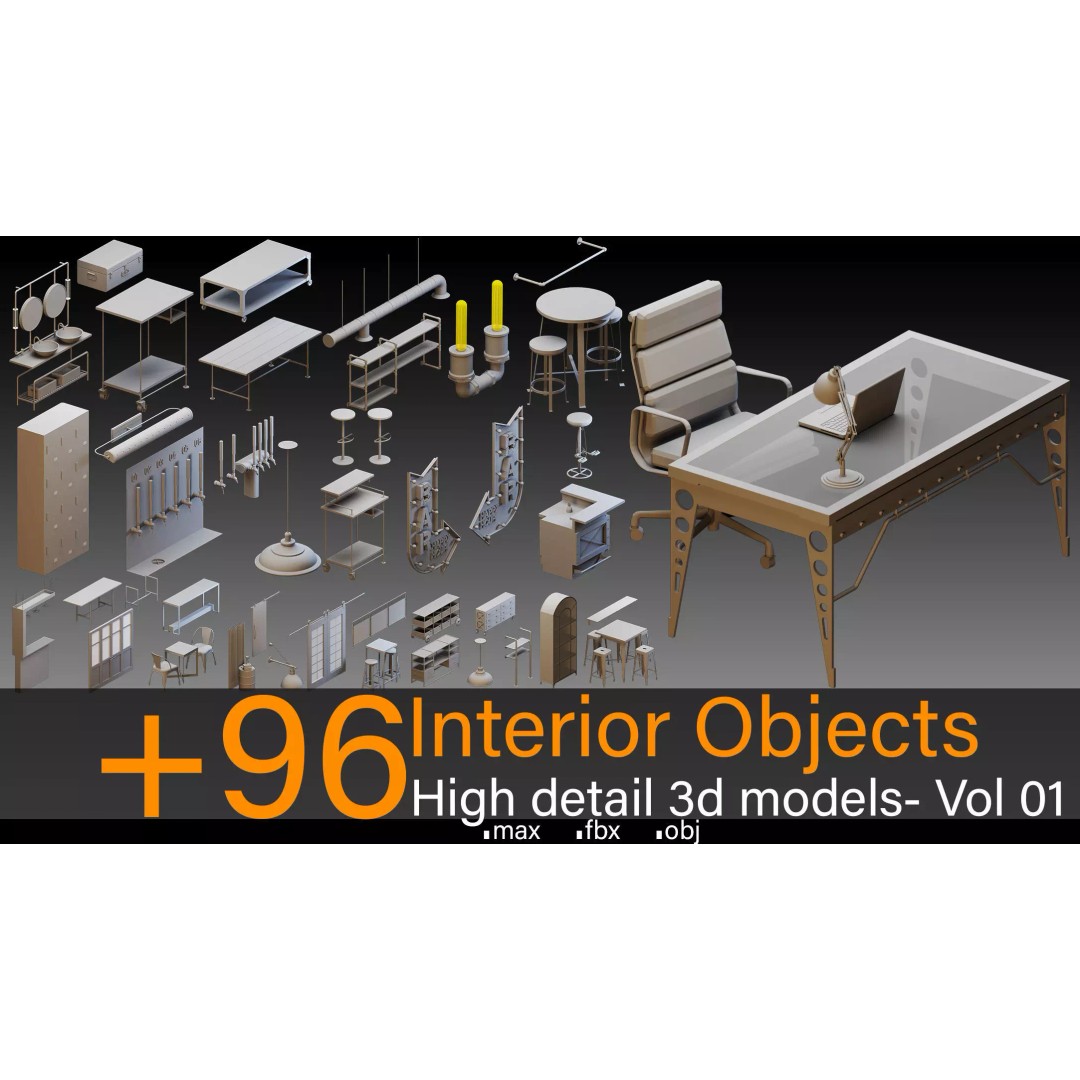 Interior Objects 3D Model – High Detail Props in FBX, OBJ Formats - View 2