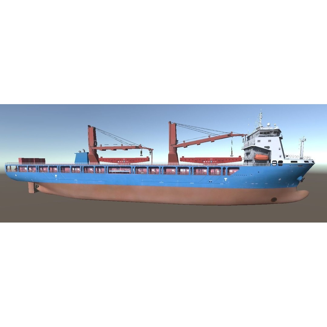 Heavy Load Carrier 3D Model – Low Poly Industrial Ship, FBX - View 10