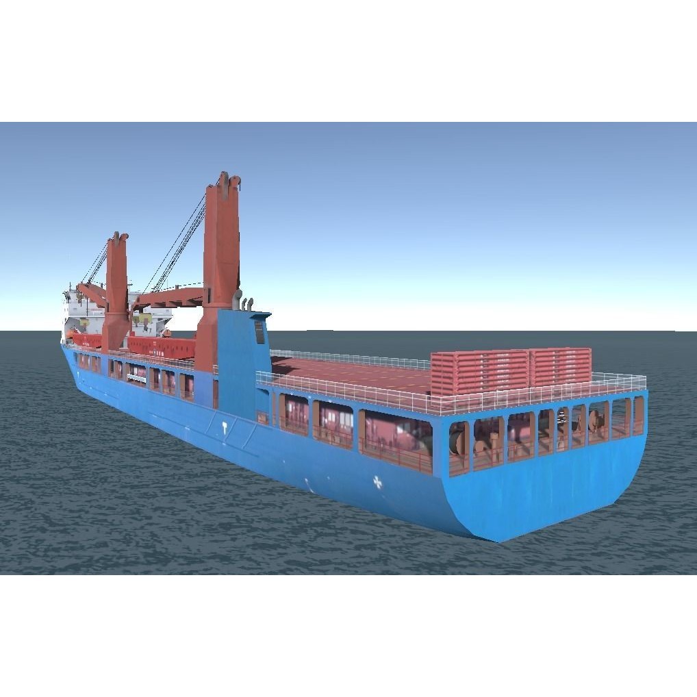 Heavy Load Carrier 3D Model – Low Poly Industrial Ship, FBX - View 6