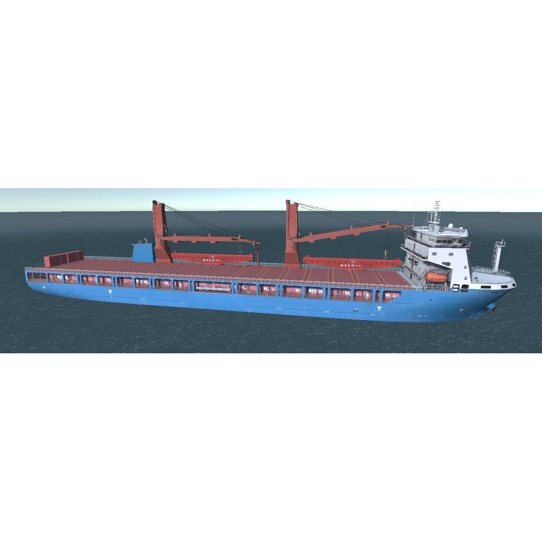 Heavy Load Carrier 3D Model – Low Poly Industrial Ship, FBX - View 9