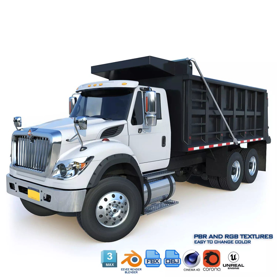 International Workstar 7600 Dump Truck 3D Model – Low Poly Game Asset, FBX - View 2